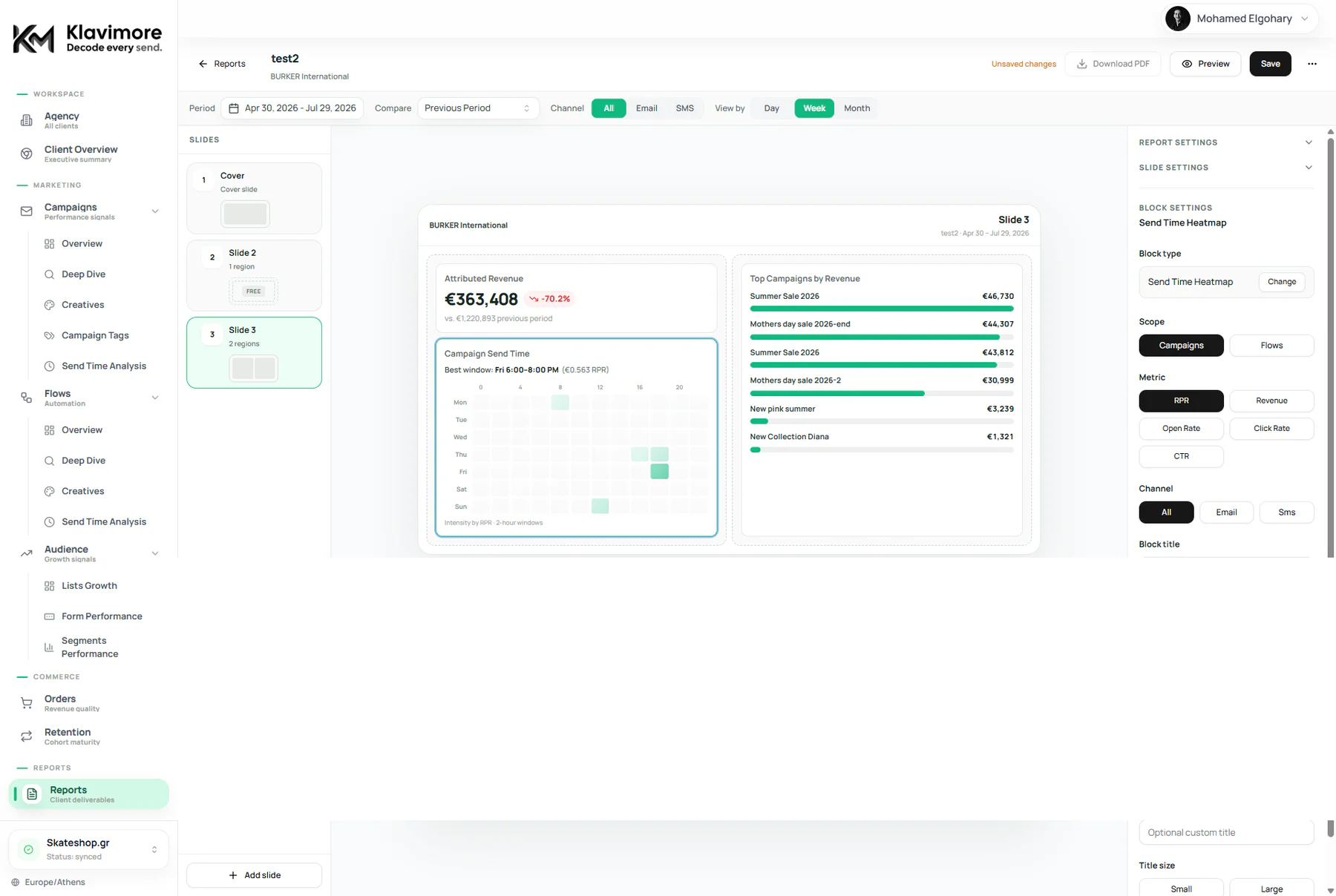 Klavimore marketing performance workspace — view 11