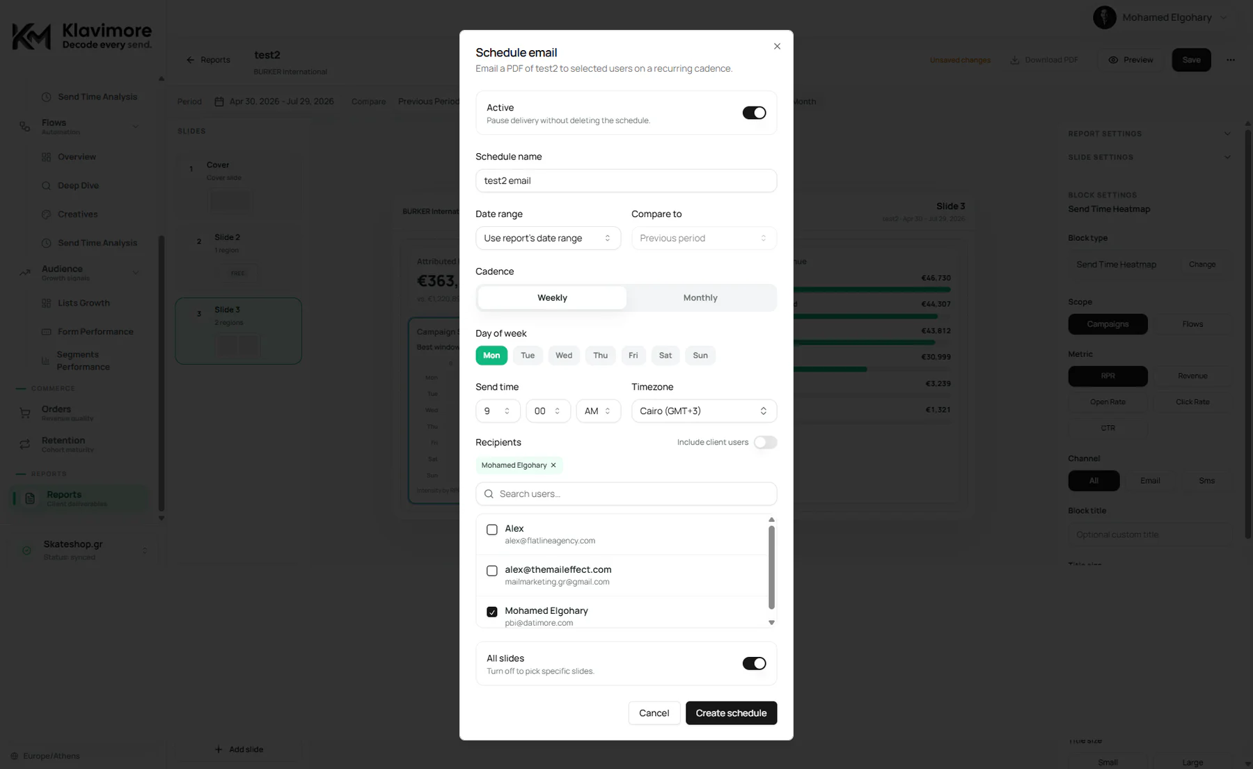 Klavimore marketing performance workspace — view 12